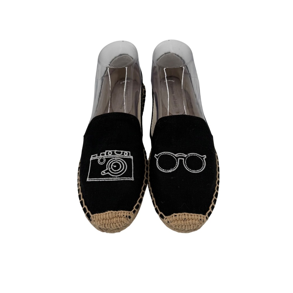 Soludos Camera Glasses Espadrilles Womens Size 8 Black Canvas Slip On